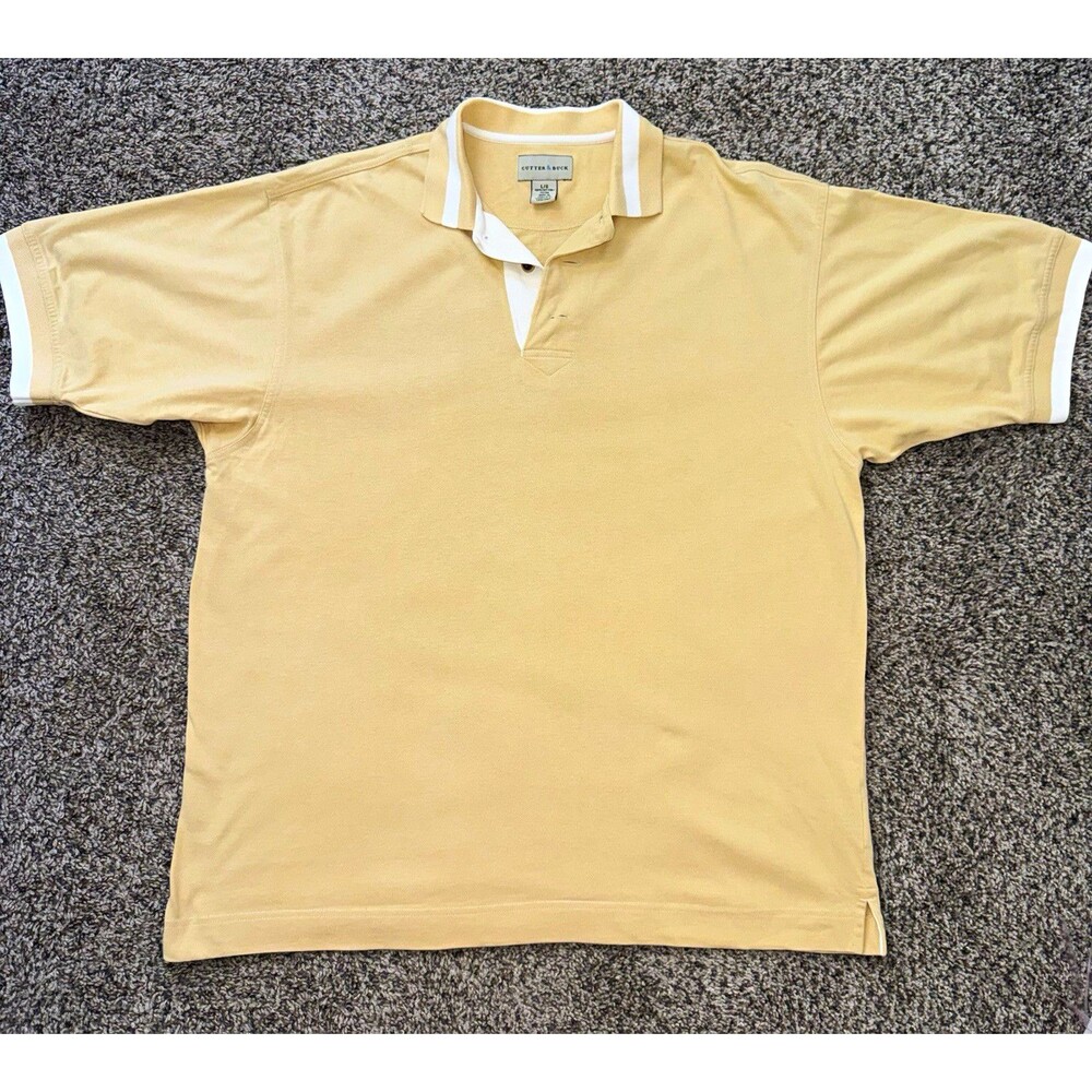 Cutter & Buck Men's Polo Shirt Size L Yellow/Beige 100% Cotton Short Sleeve